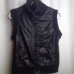 CCi Sono by Cavalini Vest Faux Leather Pockets Full Zip Black